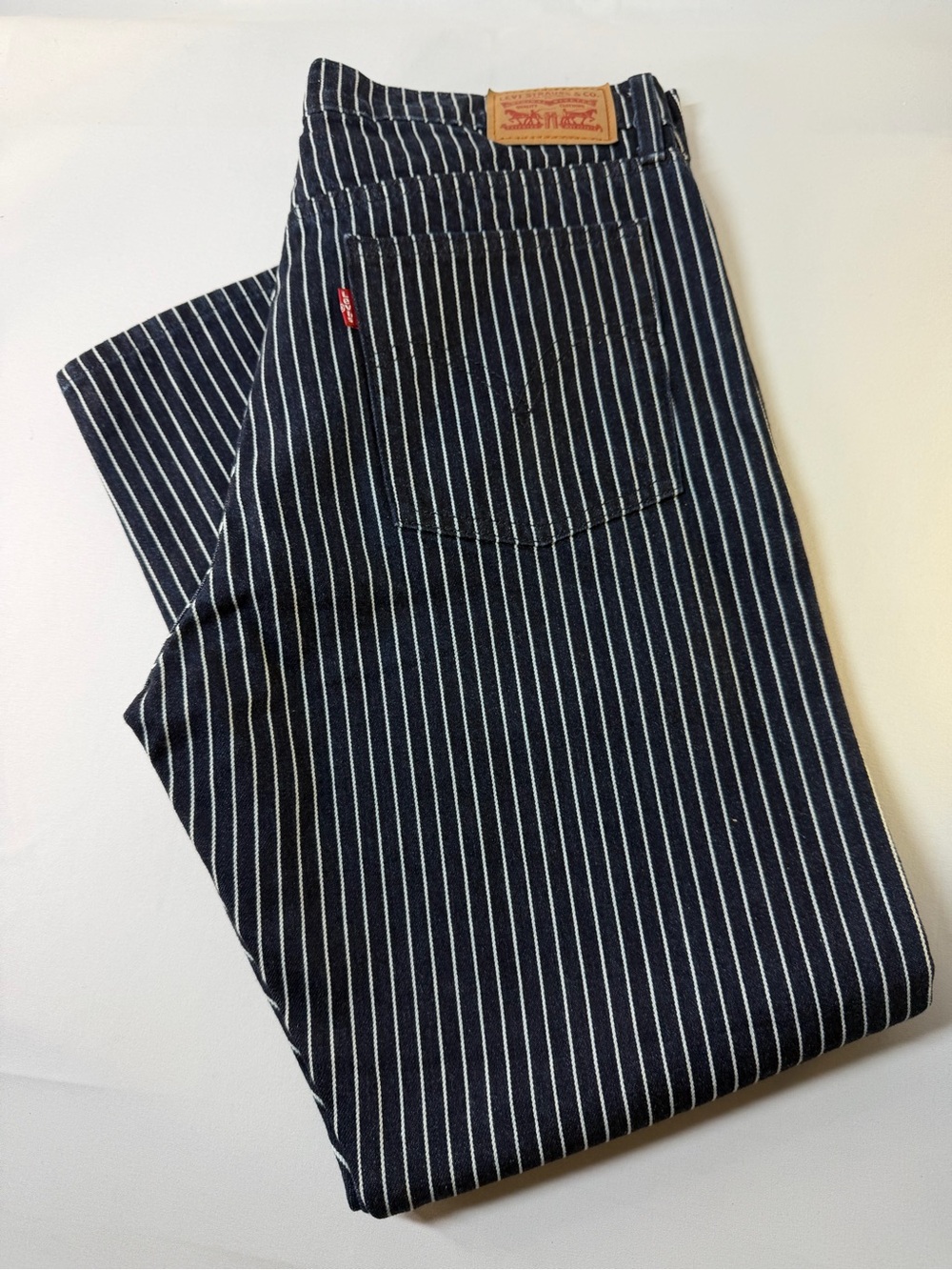 Levi’s Wedgie Straight High Rise Pinstripe Jeans Dark Wash